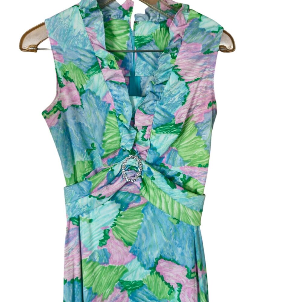 70s Montgomery Ward Floral Maxi Dress Semi Formal Pastel Multicolored Size S - Picture 3 of 8